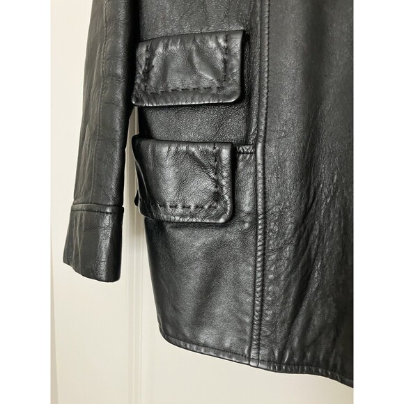 Vintage Leather Jacket Black Stitching Detail Pockets Size Small Rare - Picture 2 of 8